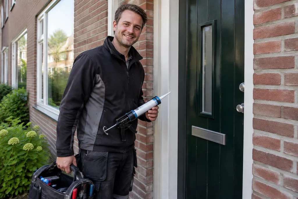 Vakman van Kitbedrijf Wassenaar bij de voordeur van een woning